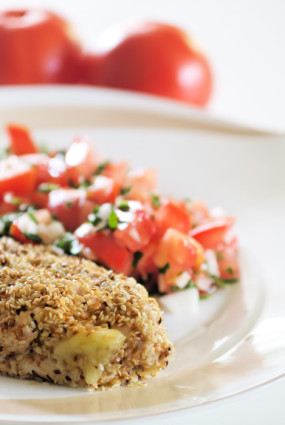 Laša steiks apelsīnu marinādē ar kartupeļu–burkānu biezeni