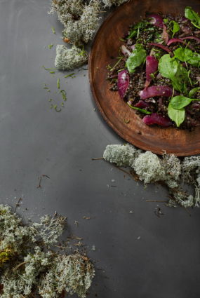 Siltie tajiešu melno lēcu un spinātu salāti