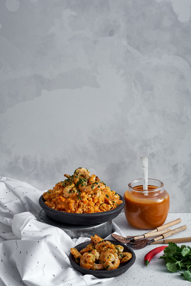 Garneles venecuēliešu gaumē ar kuskusu