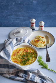 Burkānu un puravu sacepums ar zivi