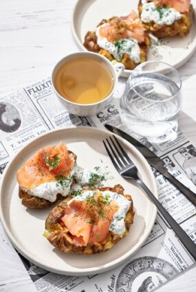 Kartupeļu vafeles ar lasi