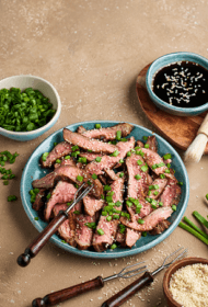 Flank steiks korejiešu Bulgogi stila marinādē