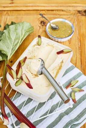 Vaniļas saldējums ar rabarberiem